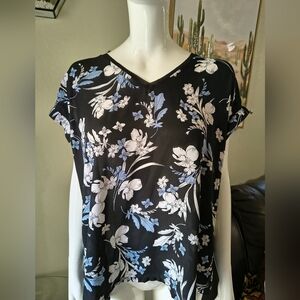 Worthington Black and Blue Floral Blouse